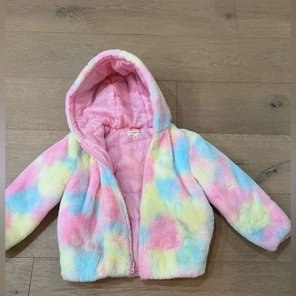 Tucker Tate Tie Dye Faux Fur Jacket| Hooded Girls Size